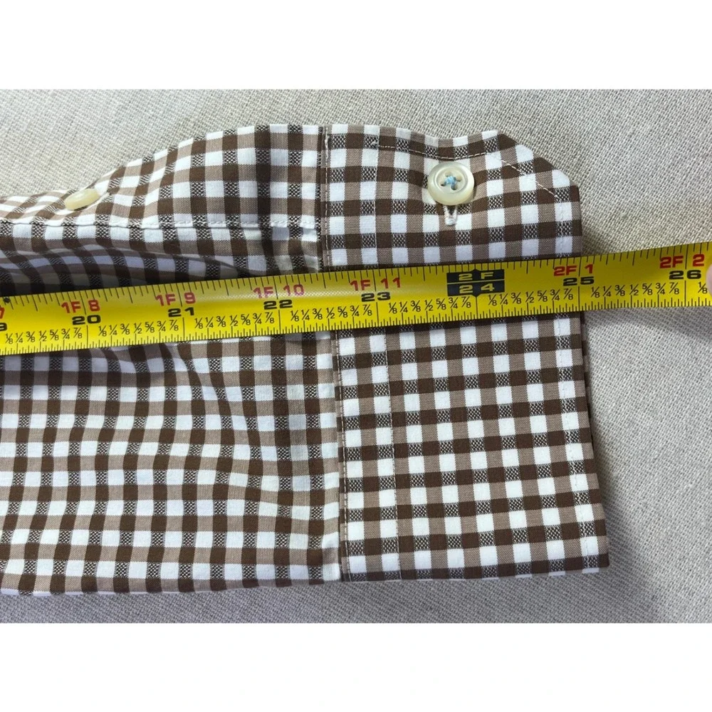 Banana Republic Grant Fit Shirt Mens Small Brown Gingham Non-Iron Cotton Stretch